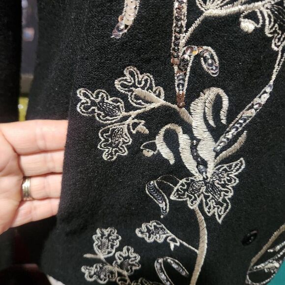 Jones New York Collection wool button front cardigan sweater black silver small - Picture 5 of 7